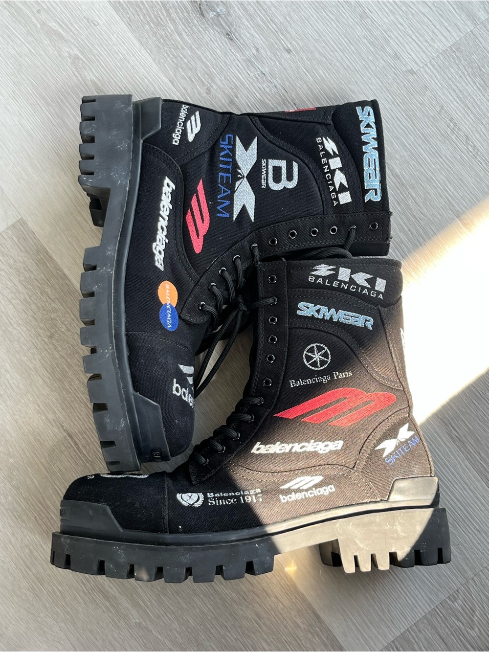 Balenciaga Black Logo Lug-Sole Combat Boots - Picture 4 of 4